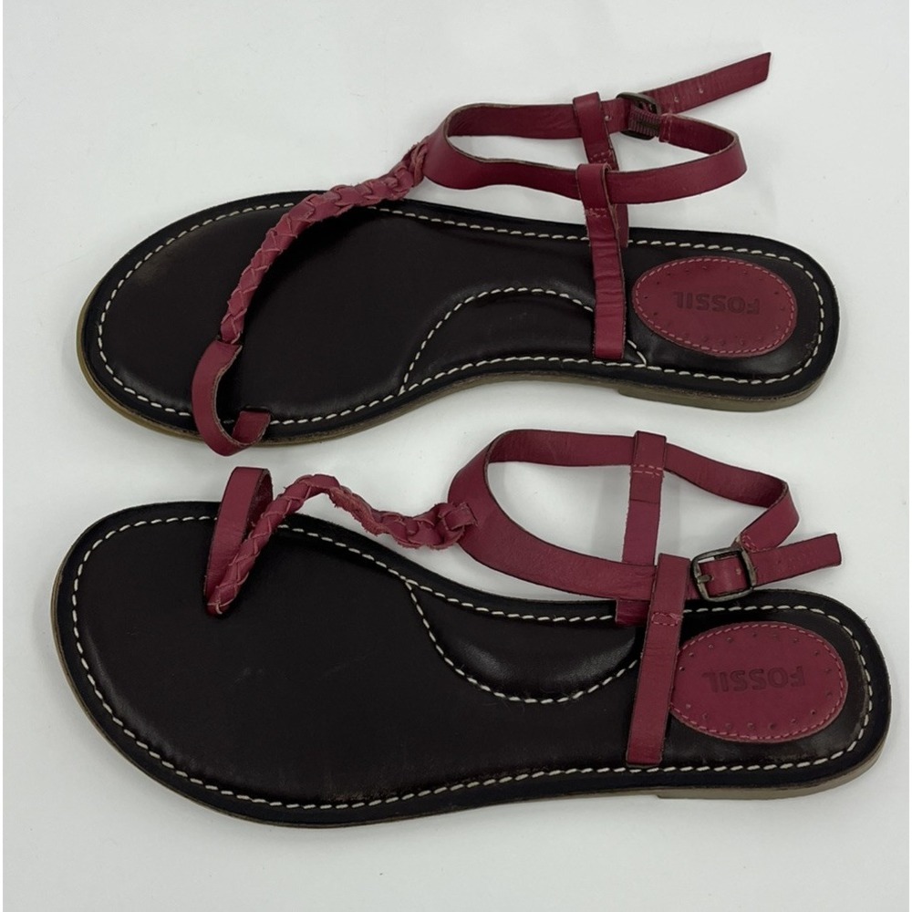 Fossil Women's Braided T-Strap Sandals in Burgundy